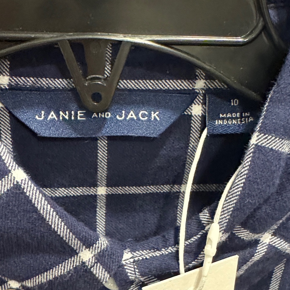 Janie and Jack Navy Blue Checkered Kids Button Down Shirt - Picture 2 of 4